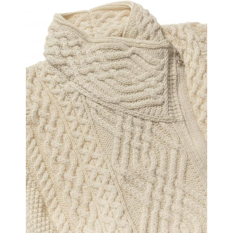 Ladies Irish Cable Knit Side Zip Cardigan Natural